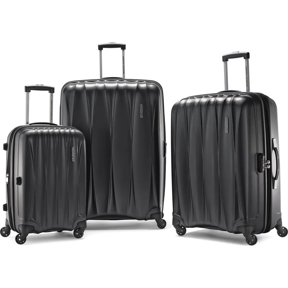 American Tourister Arona Premium Spinner 3Pcs Luggage Set Charcoal Accessory Kit