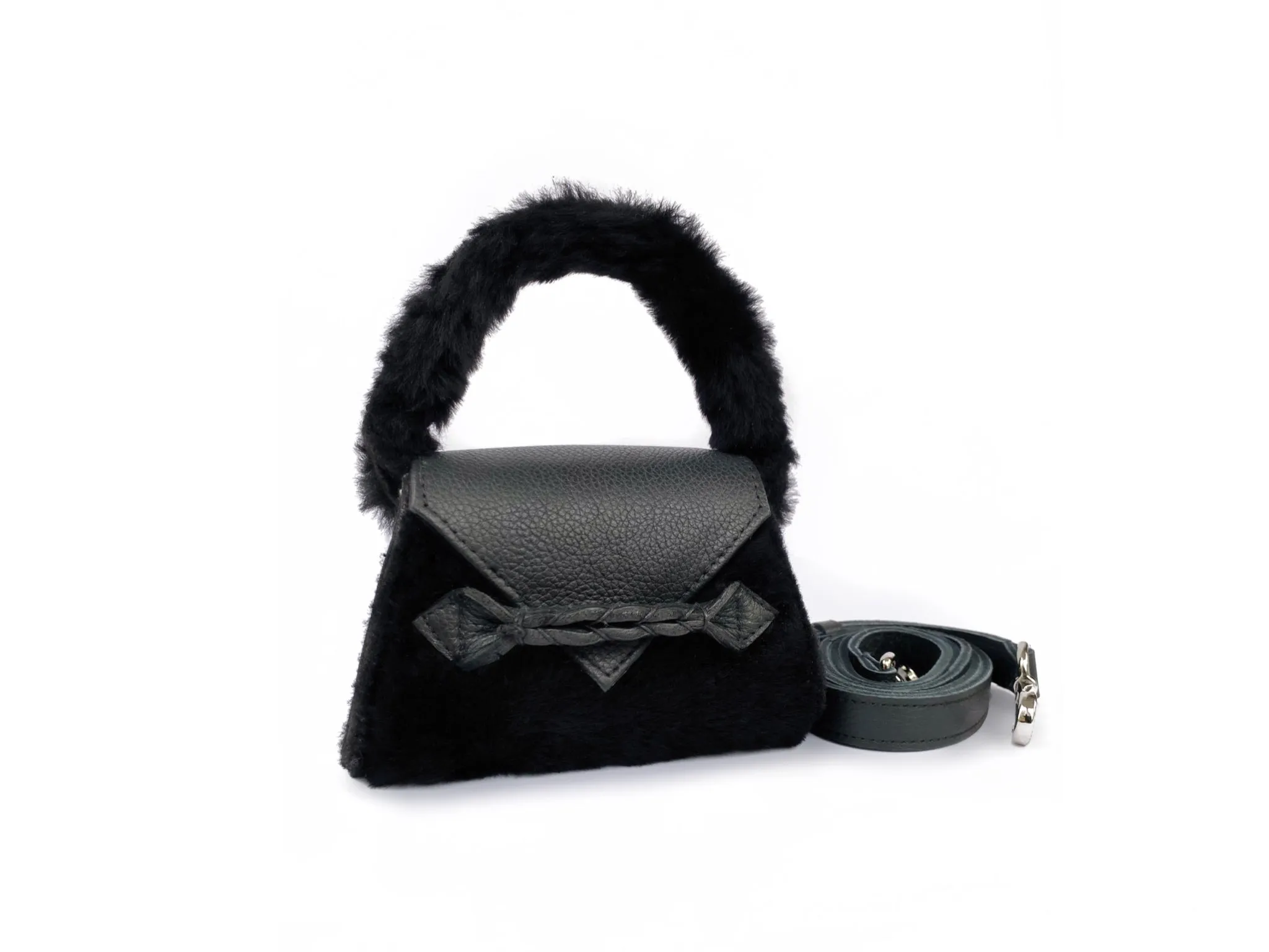 BLACK FUR MIX MICRO ESE TOP HANDLE