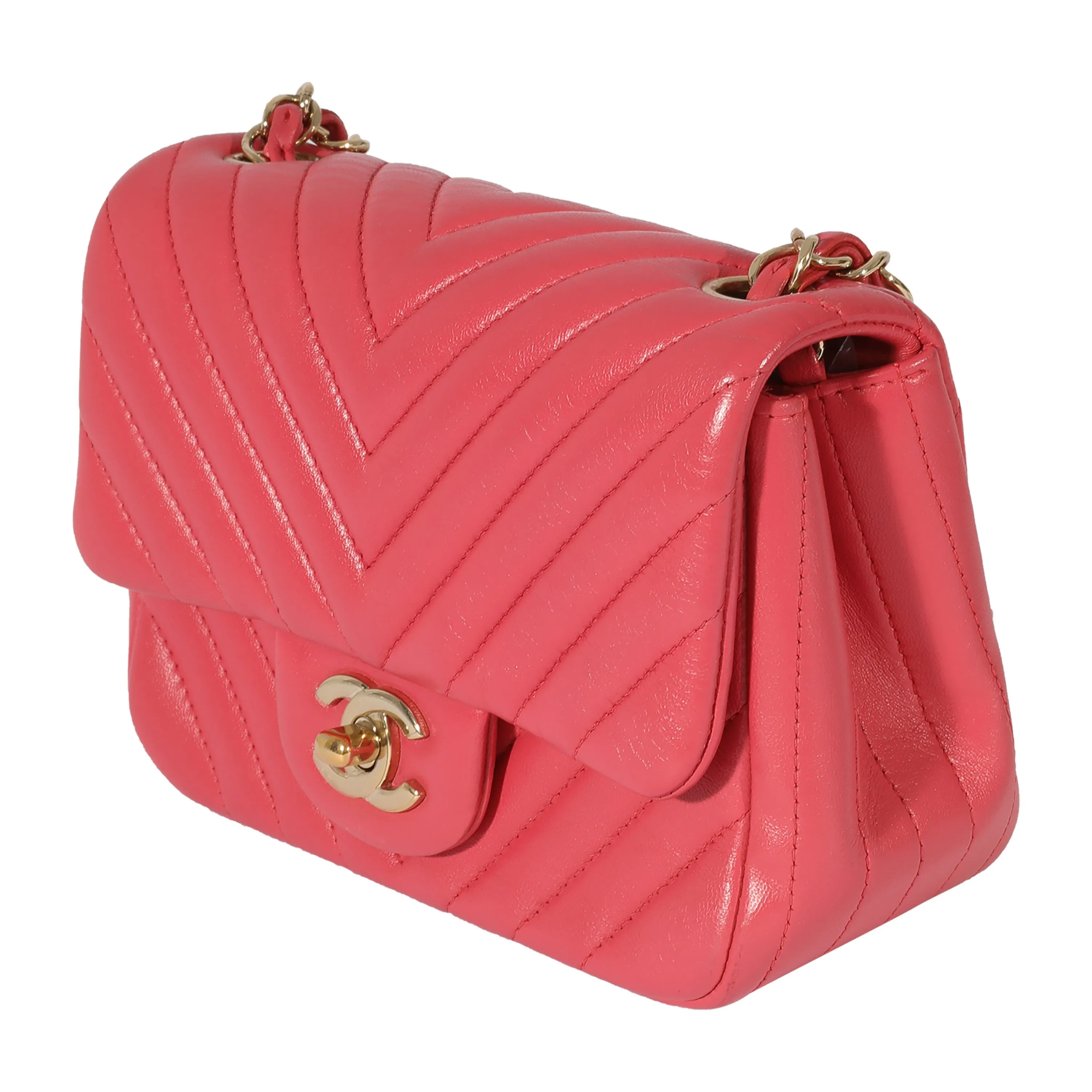 CHANEL Chevron Pink Lambskin Mini Flap Bag