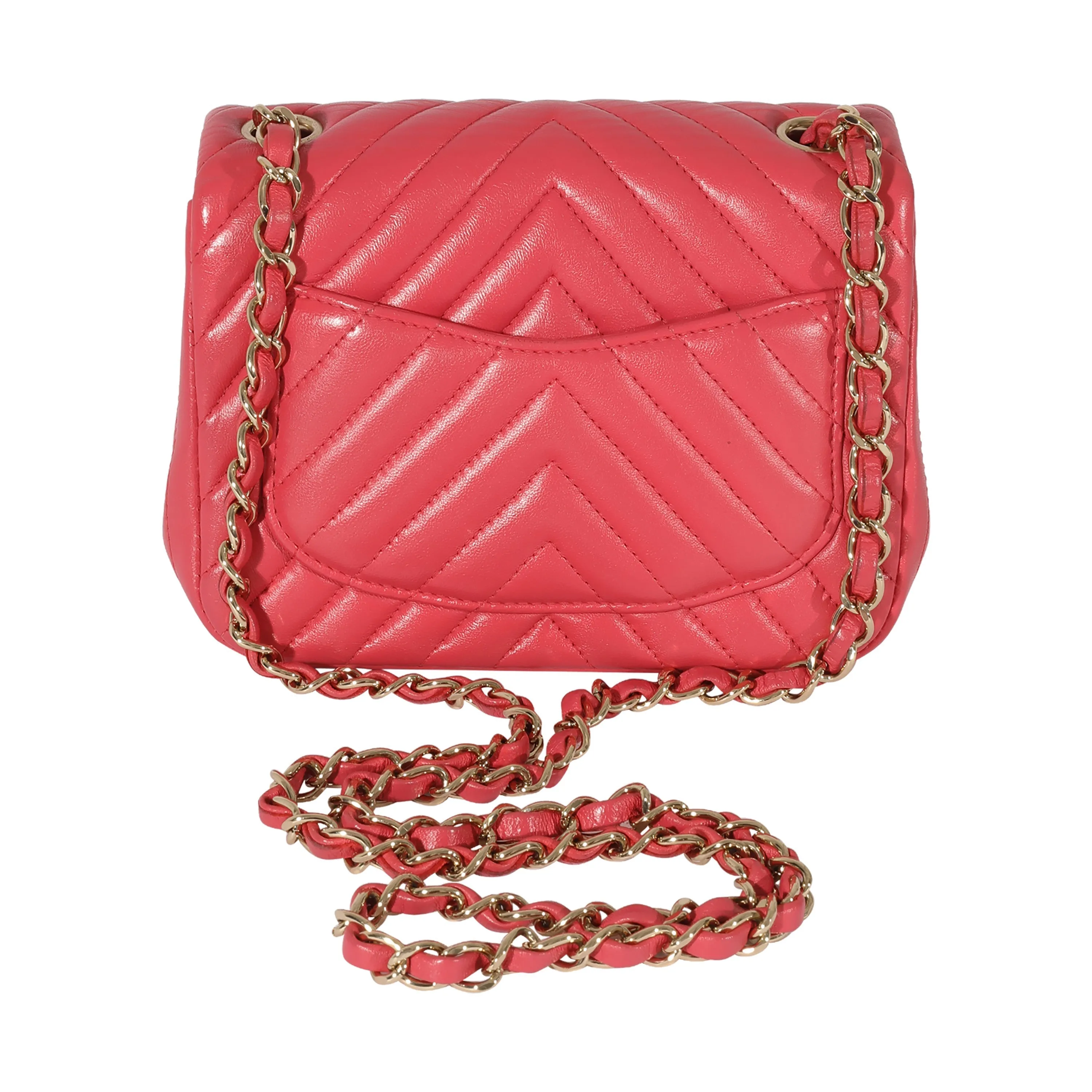 CHANEL Chevron Pink Lambskin Mini Flap Bag