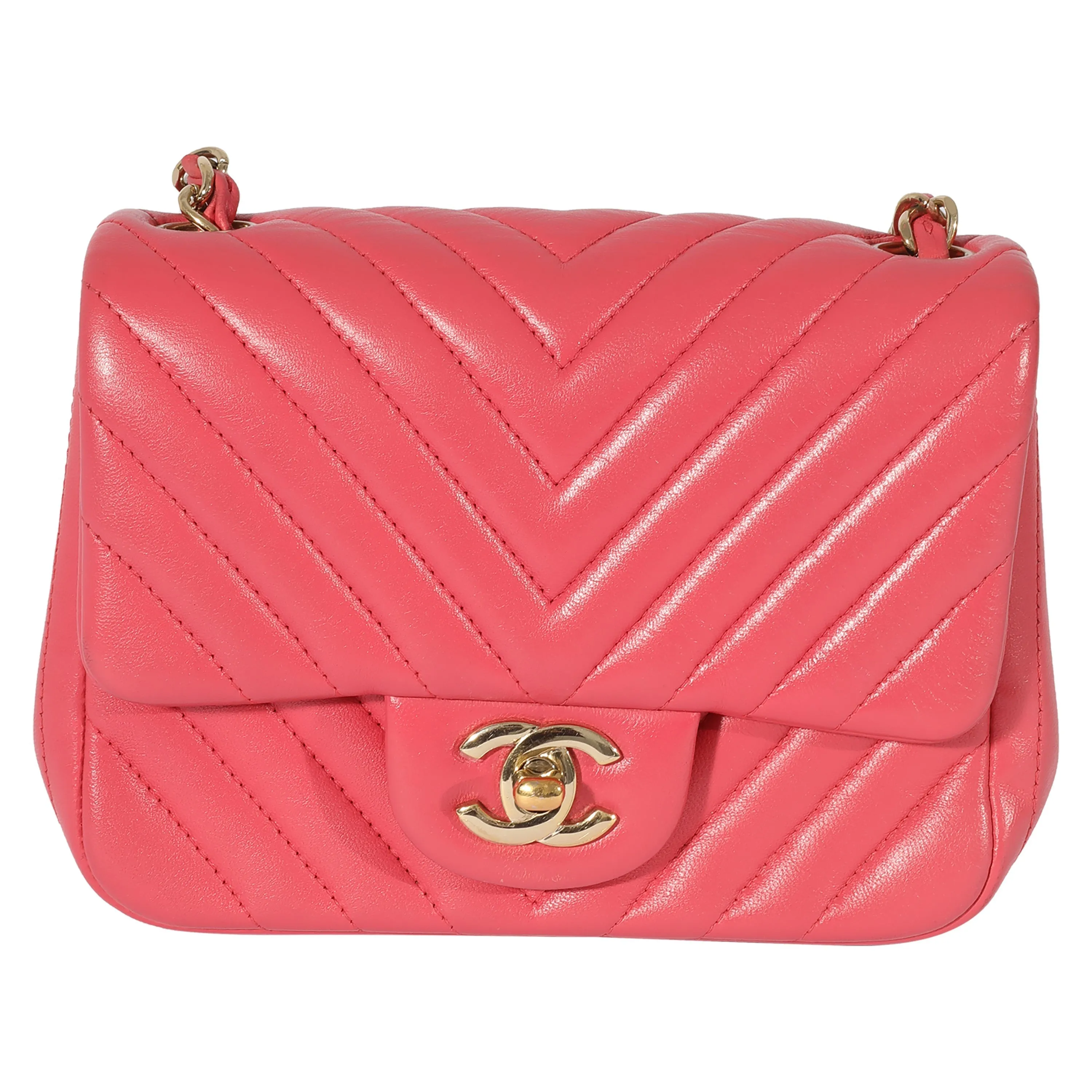 CHANEL Chevron Pink Lambskin Mini Flap Bag