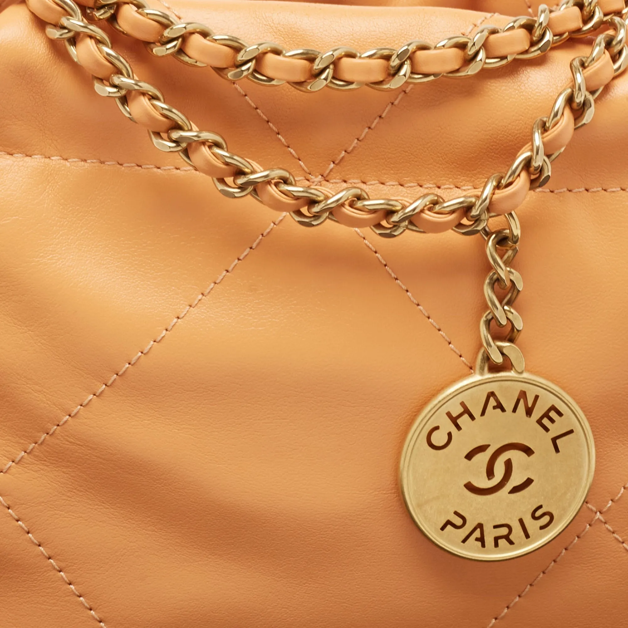 CHANEL Orange Quilted Leather Mini 22 Chain Bag