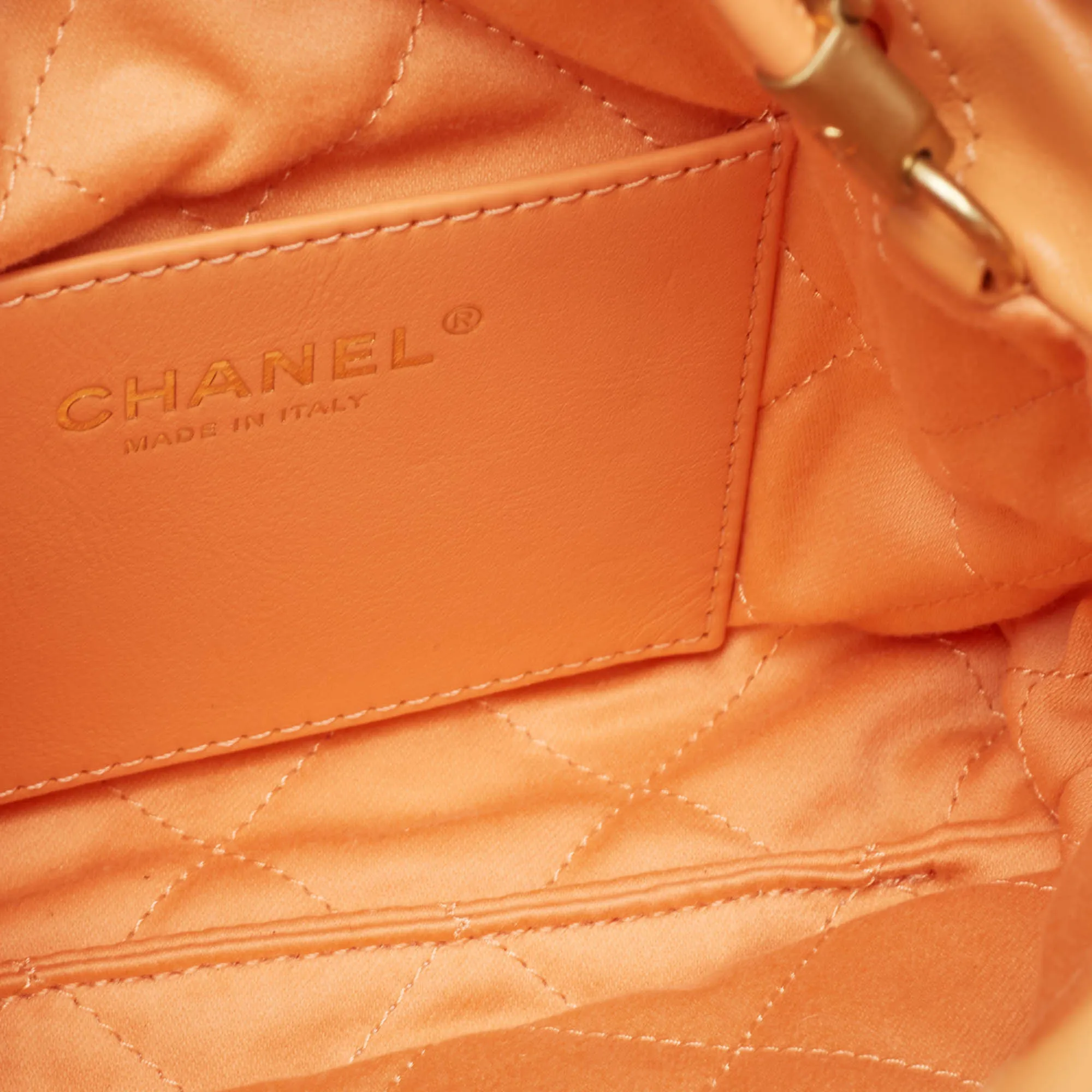 CHANEL Orange Quilted Leather Mini 22 Chain Bag