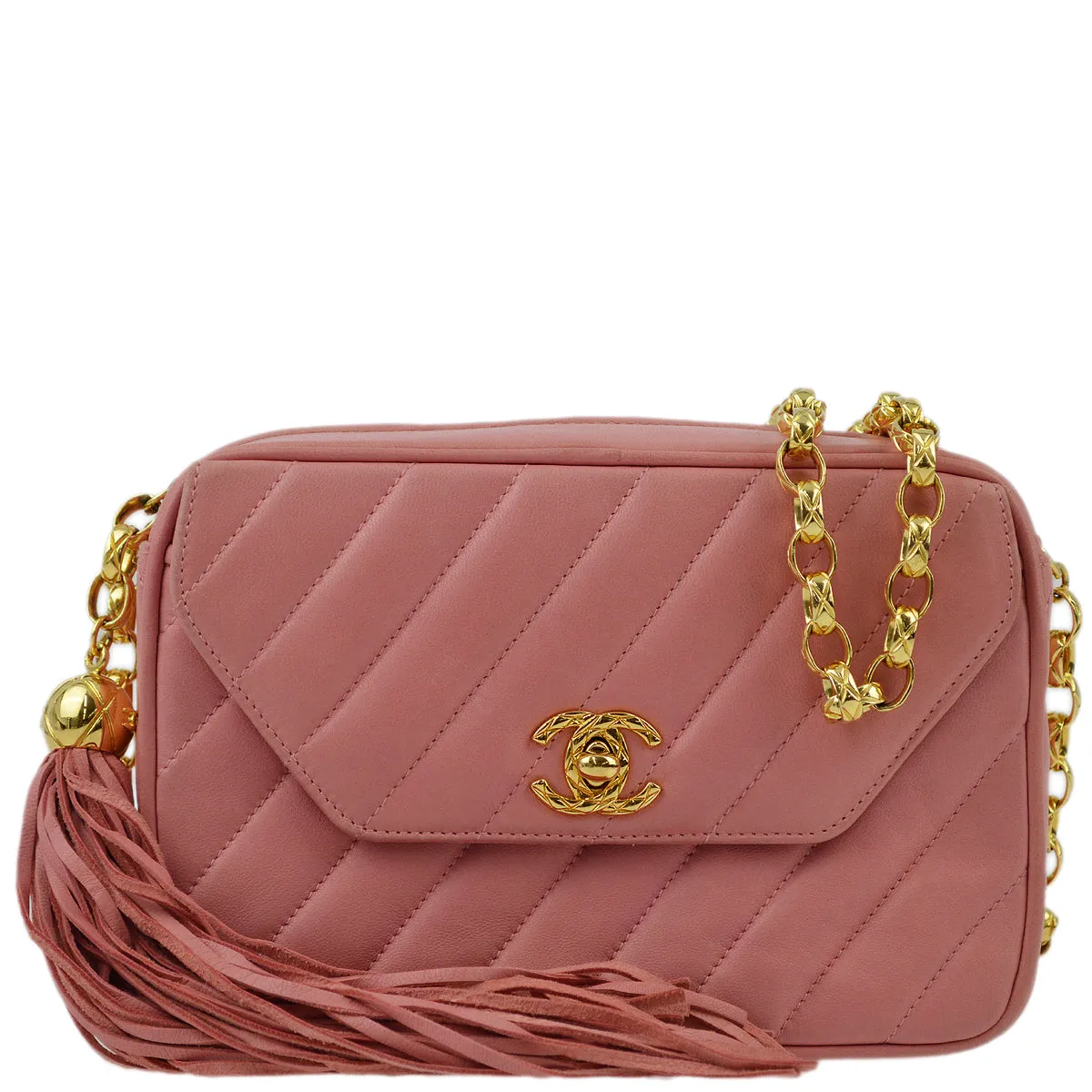 Chanel Pink Lambskin Fringe Camera Bag Mini