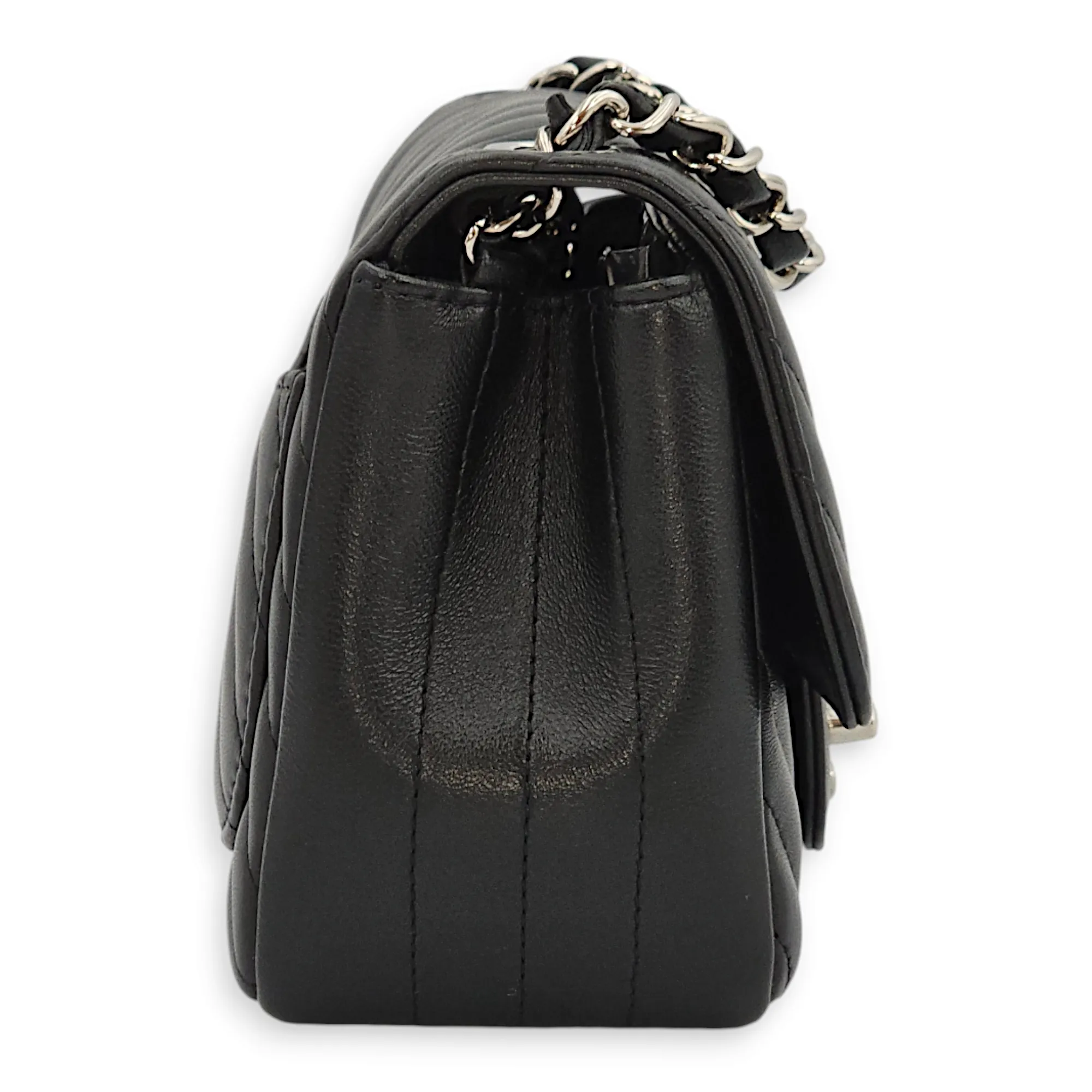 Chevron Mini Black Crossbody Bag in Lambskin, Palladium hardware