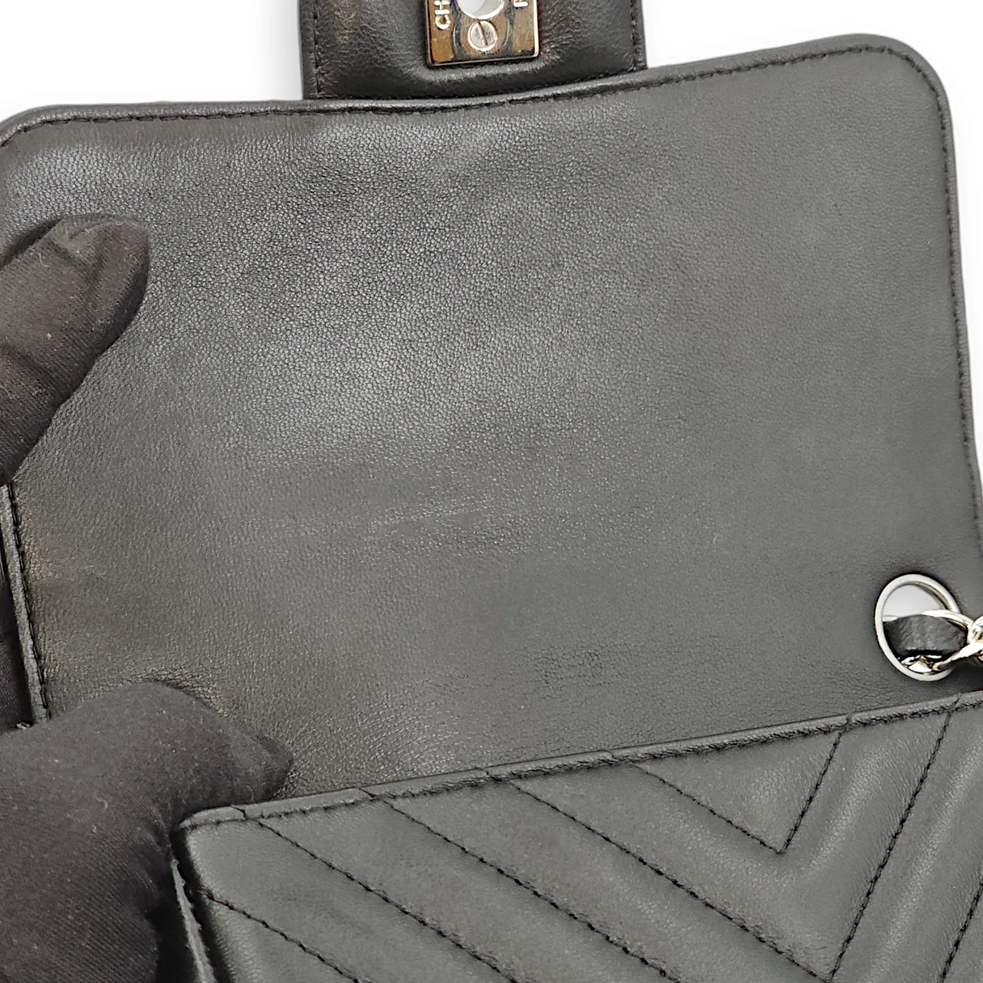 Chevron Mini Black Crossbody Bag in Lambskin, Palladium hardware