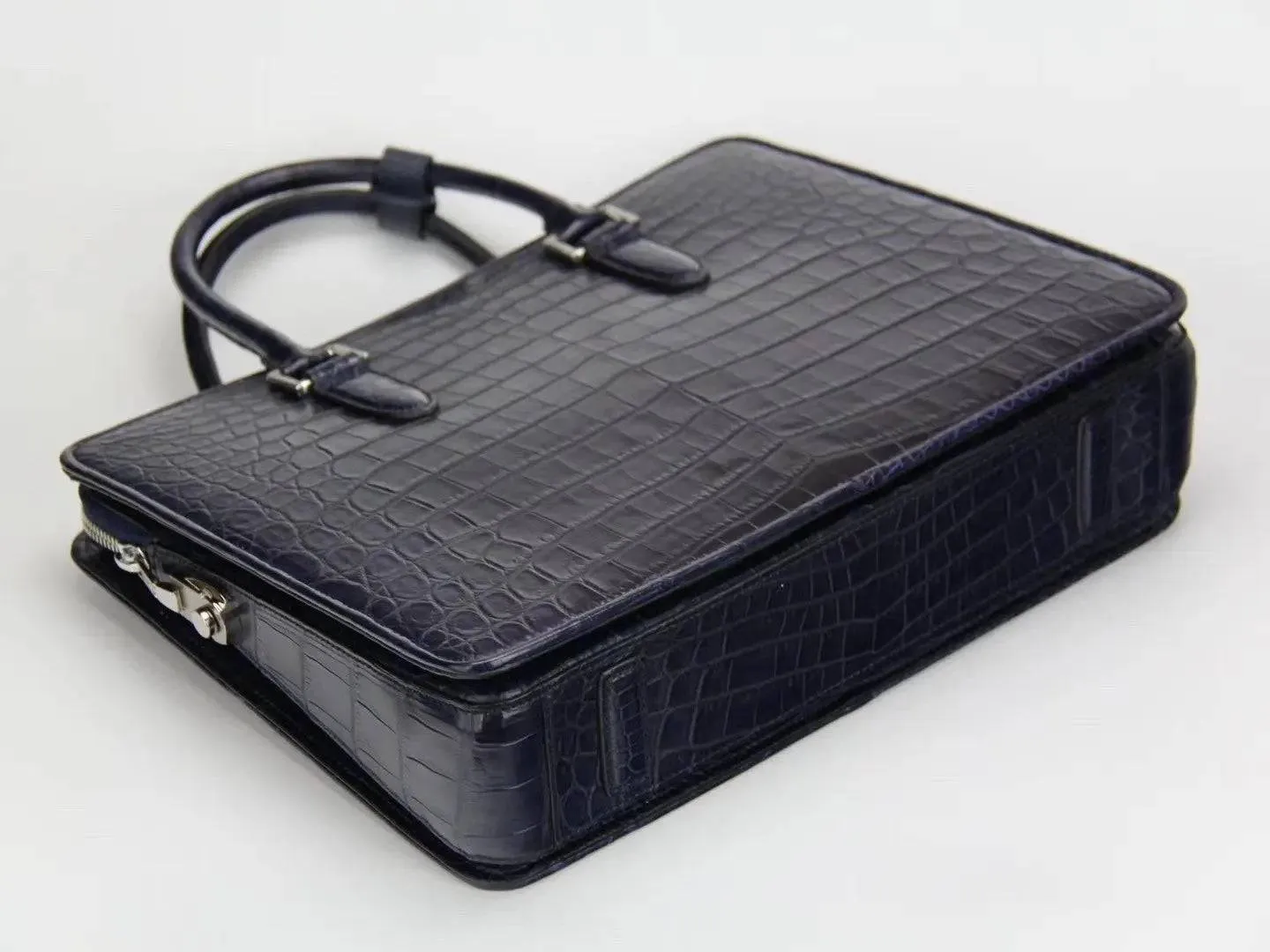 Crocodile Leather Top Handle Briefcases Bags Dark Blue