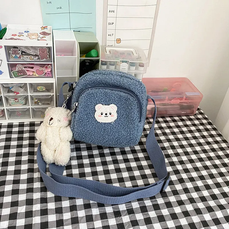 Cute and Fluffy Bear Print Mini Crossbody Handbags