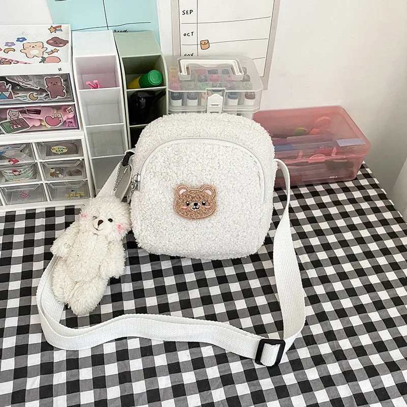 Cute and Fluffy Bear Print Mini Crossbody Handbags