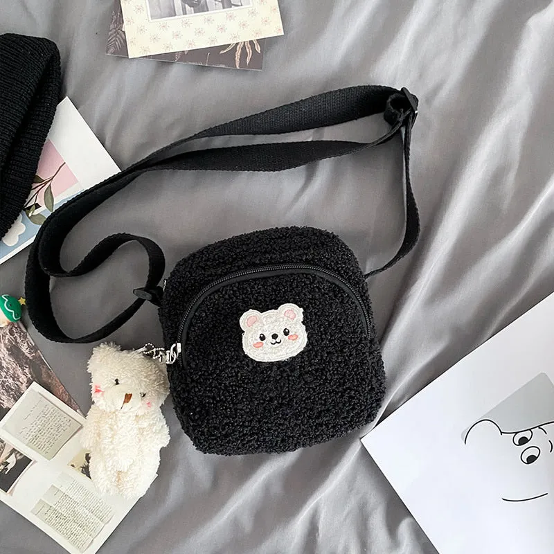 Cute and Fluffy Bear Print Mini Crossbody Handbags