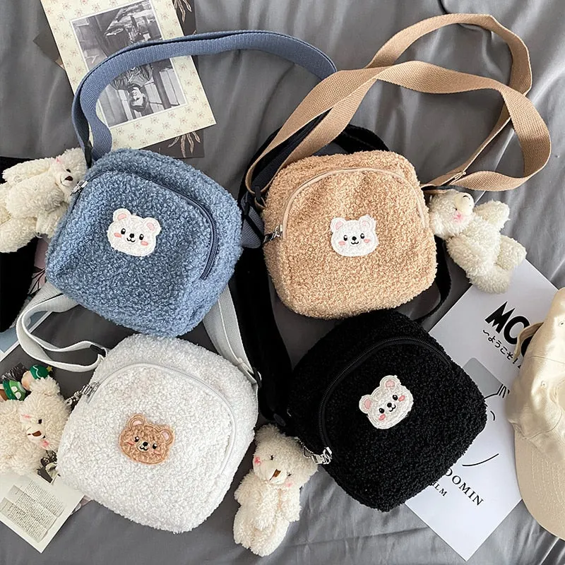 Cute and Fluffy Bear Print Mini Crossbody Handbags