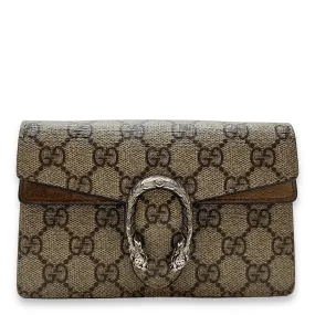 Dionysus Super Mini Brown Crossbody Bag in Monogram Coated Canvas, Silver hardware