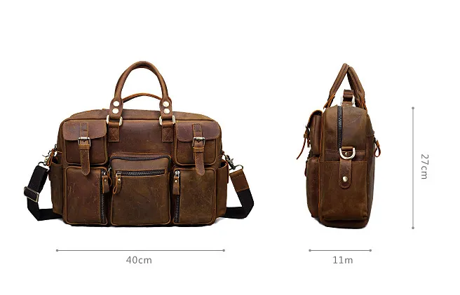 Distressed Leather Travel Briefcase B8058