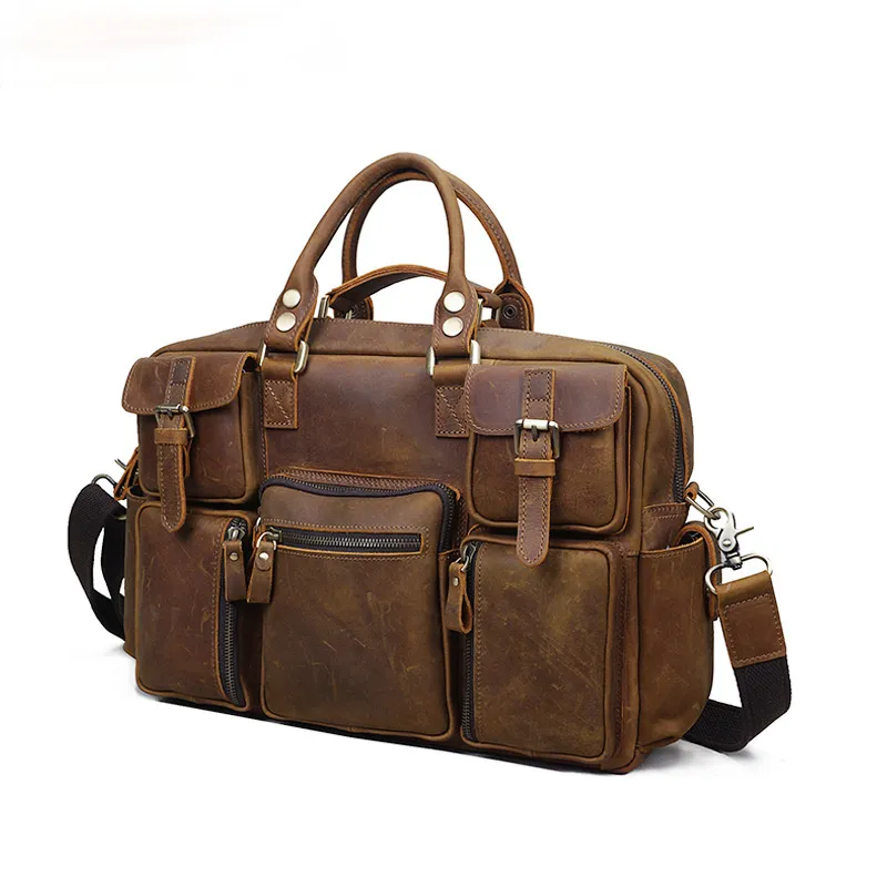 Distressed Leather Travel Briefcase B8058