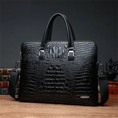 Double Layer Men&#39;s Handbag Men Briefcases Leather Handbags Crocodile Pattern Shoulder Bag Male Business Men Laptop Bag Sac Homme