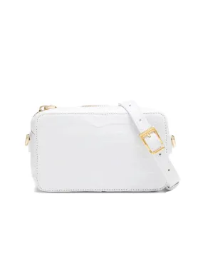 Estefani Crocodile Camera Crossbody Bag in Blanco