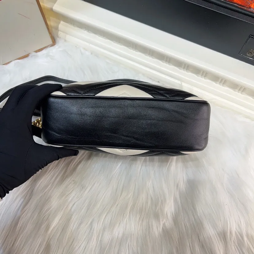 Gucci Marmont Black White Leather Camera Bag Medium