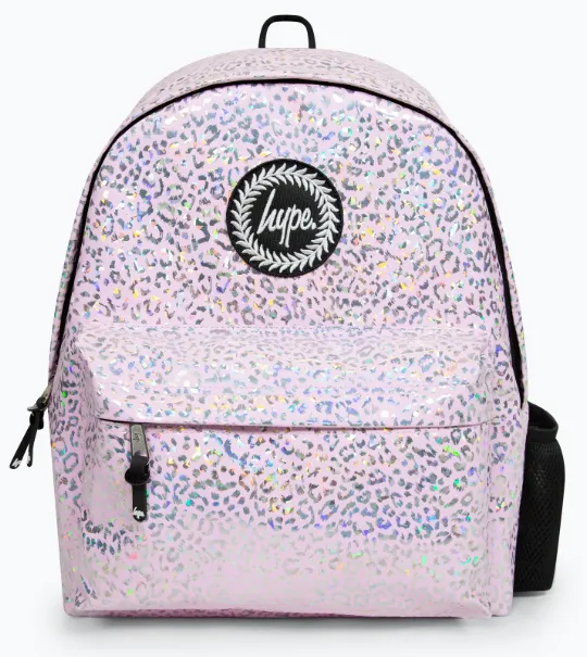 Hype Pink Holographic Leopard Print Backpack