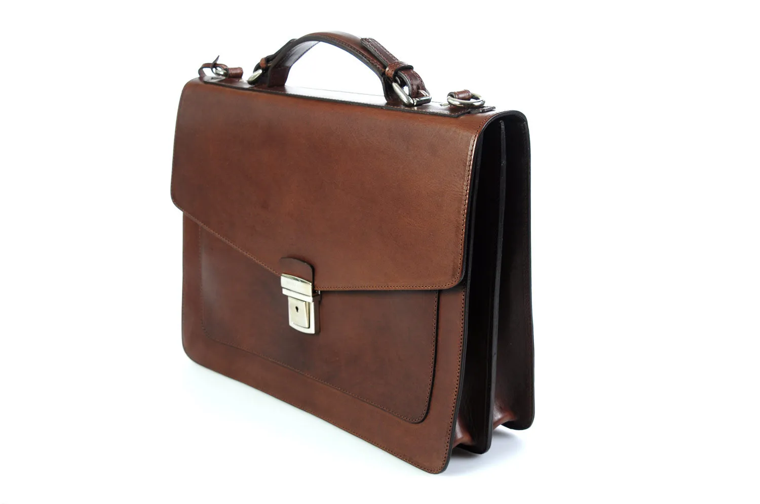 Leather Briefcase - The Arrezo - Walnut Brown