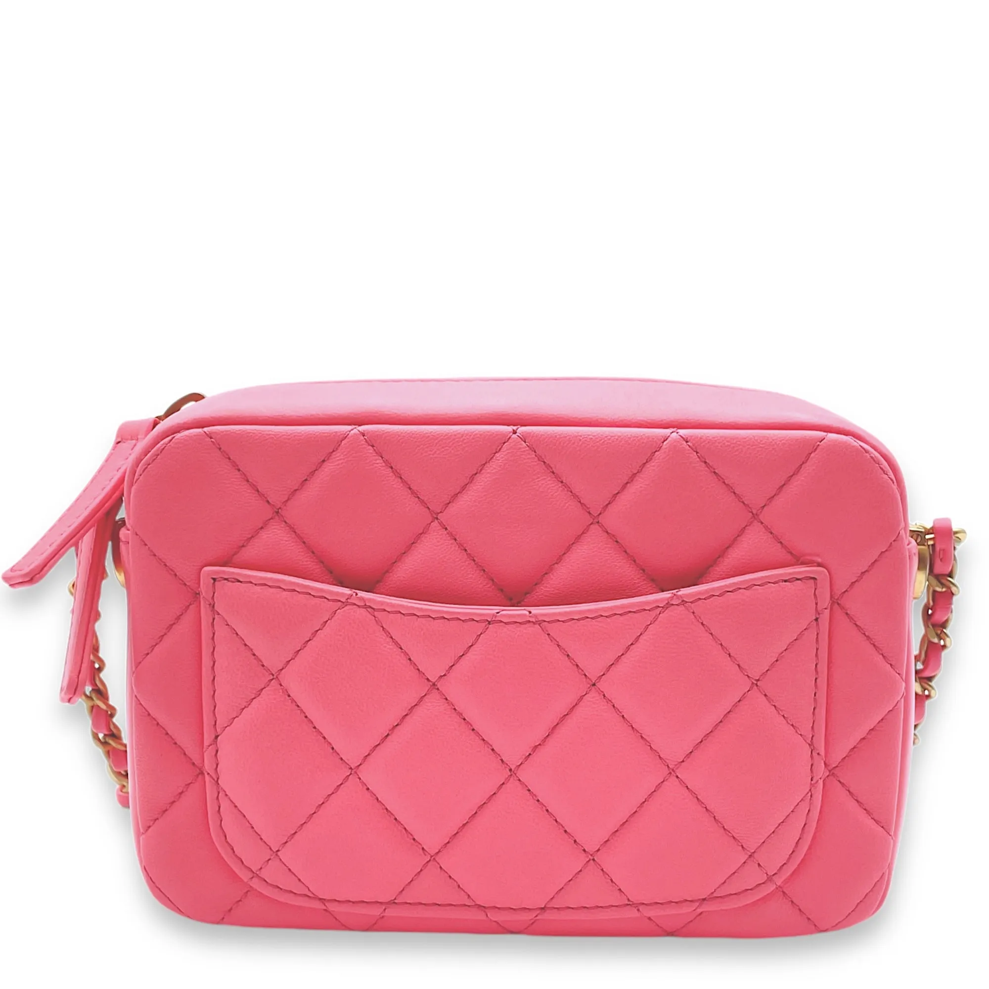 Pearl Crush Camera Pink Crossbody Bag in Lambskin, Gold hardware