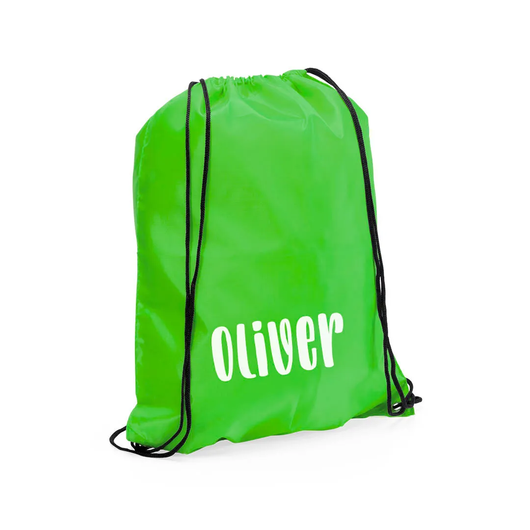 Personalised Kids Nylon Drawstring PE Bag with Any Name