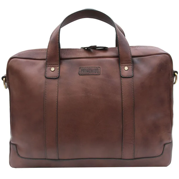 Prime Hide Ridgeback Luxury Brown Leather Briefcase