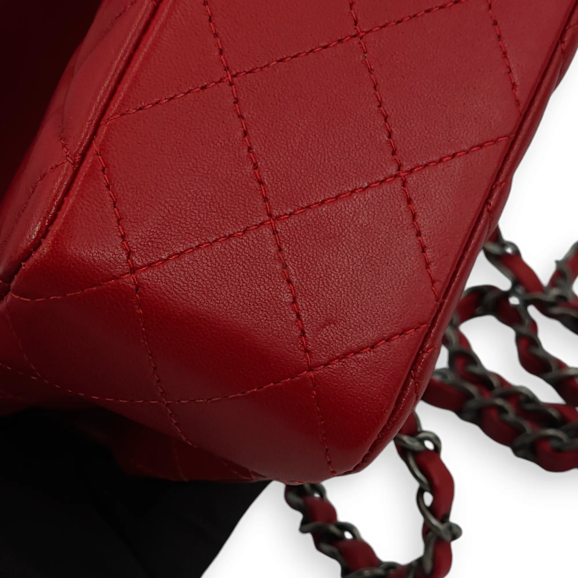 Rectangle Mini Red Crossbody Bag in Lambskin, Ruthenium hardware