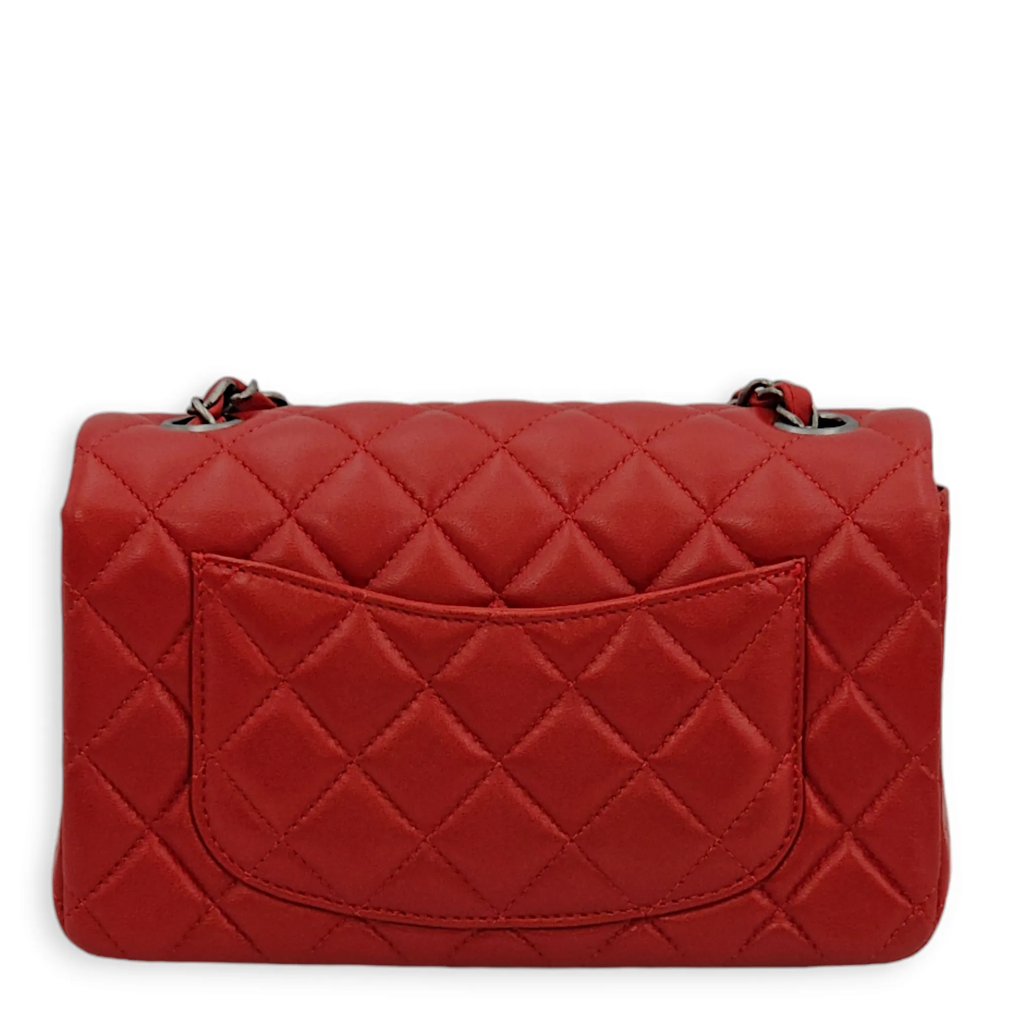 Rectangle Mini Red Crossbody Bag in Lambskin, Ruthenium hardware