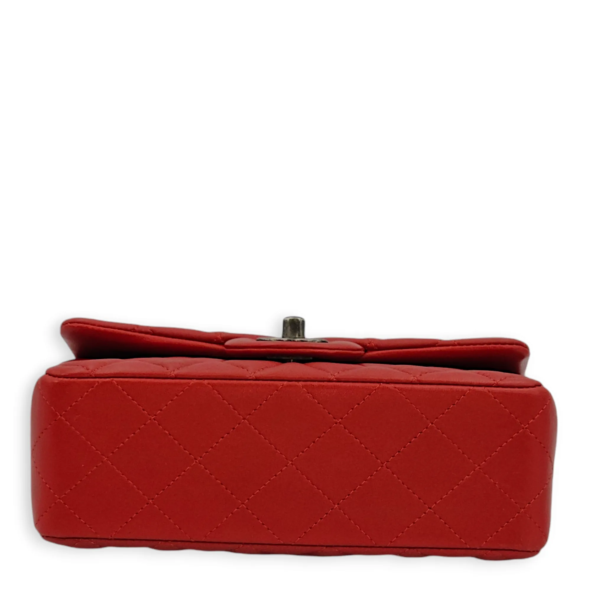 Rectangle Mini Red Crossbody Bag in Lambskin, Ruthenium hardware