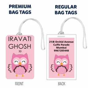 Set of 5 Pink Owl Design Bag Tags