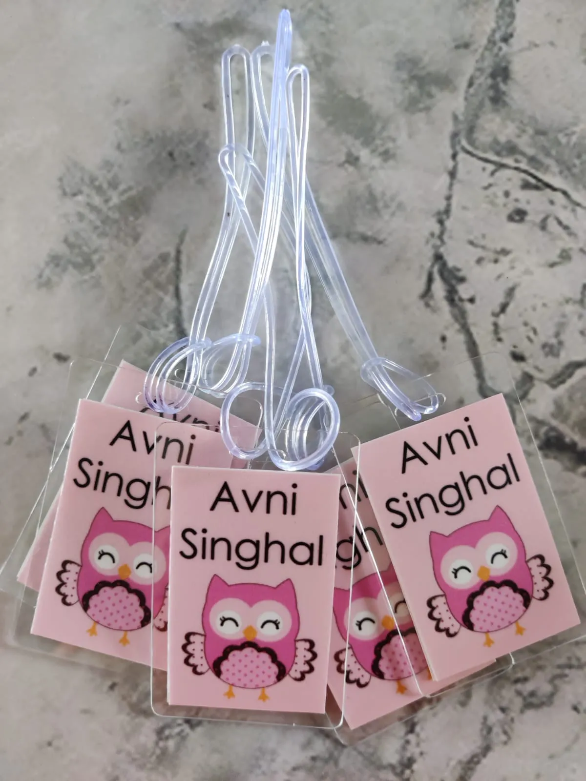 Set of 5 Pink Owl Design Bag Tags