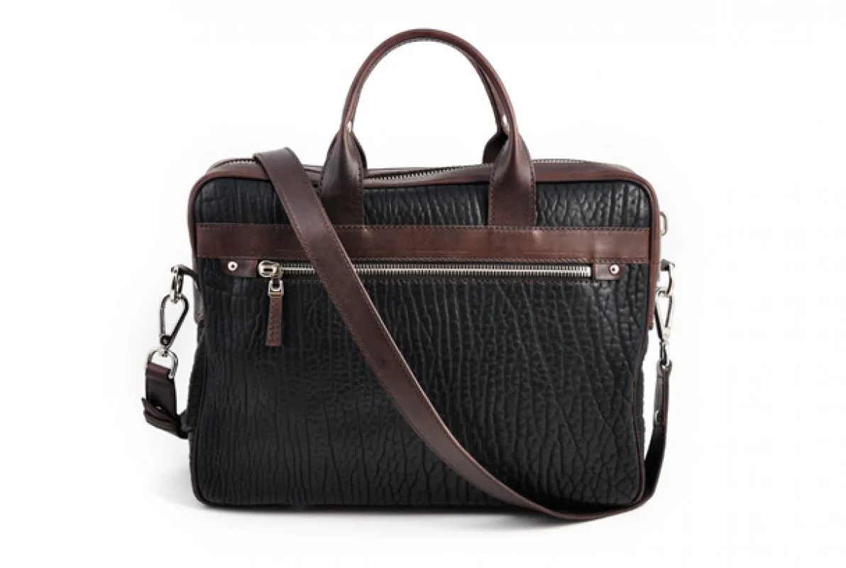 The Treviso Buffalo Leather Briefcase - Onyx with Walnut