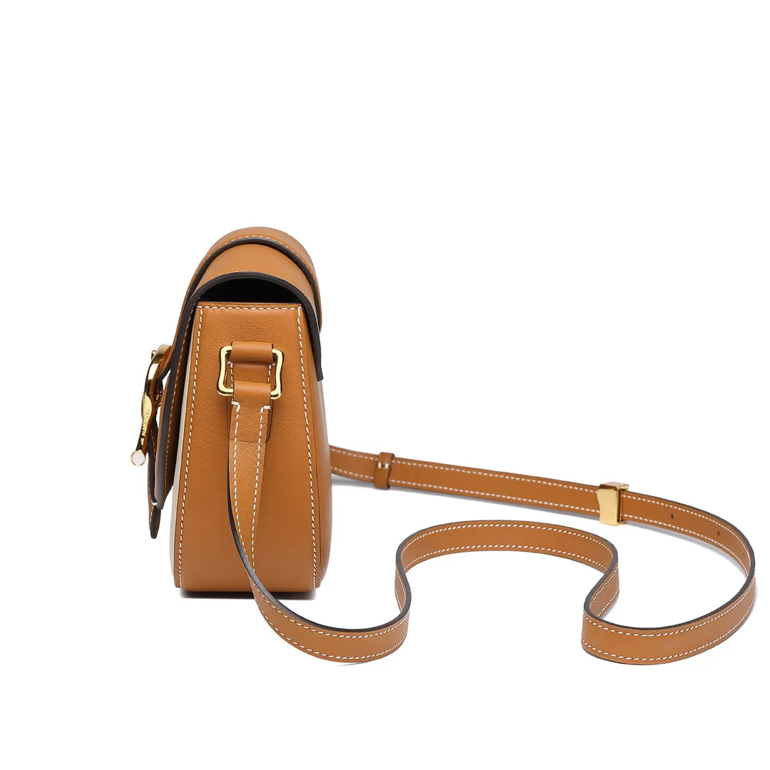 TIANQINGJI Handmade SWIFT Leather Crossbody Flap Saddle Bag