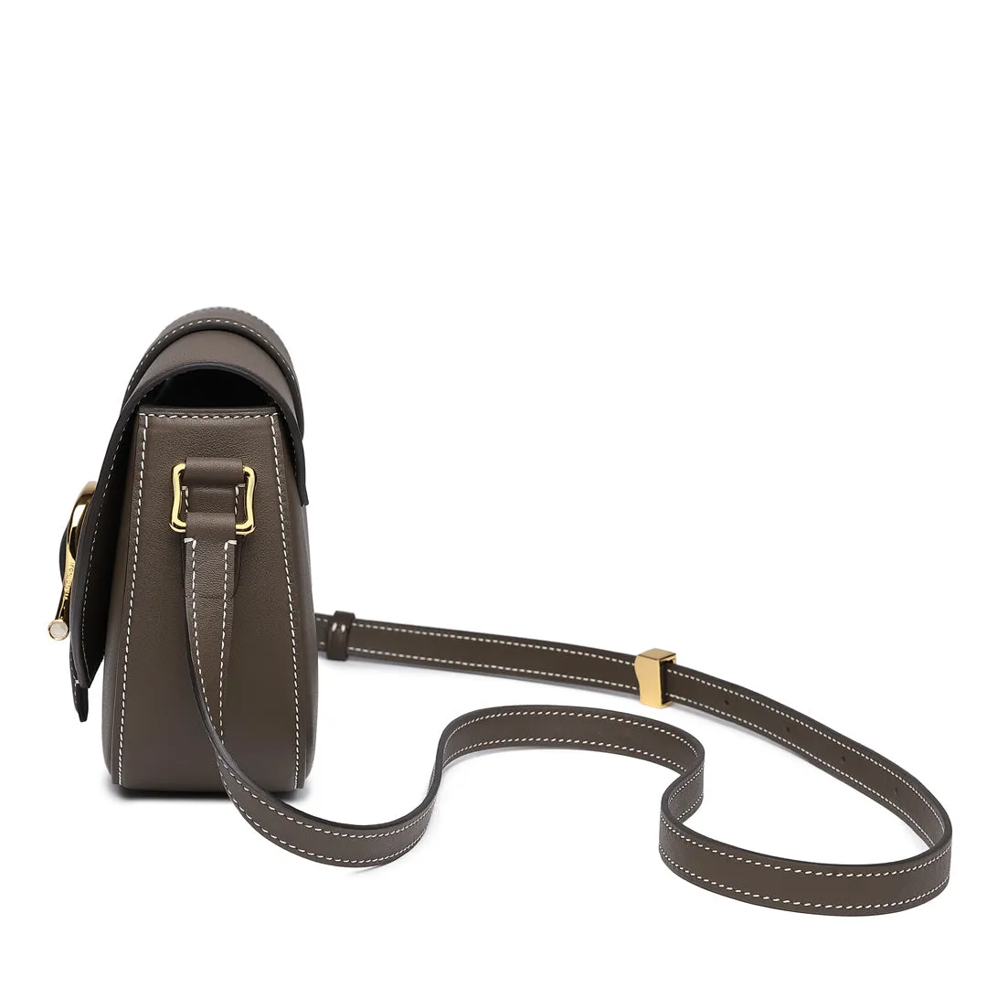 TIANQINGJI Handmade SWIFT Leather Crossbody Flap Saddle Bag