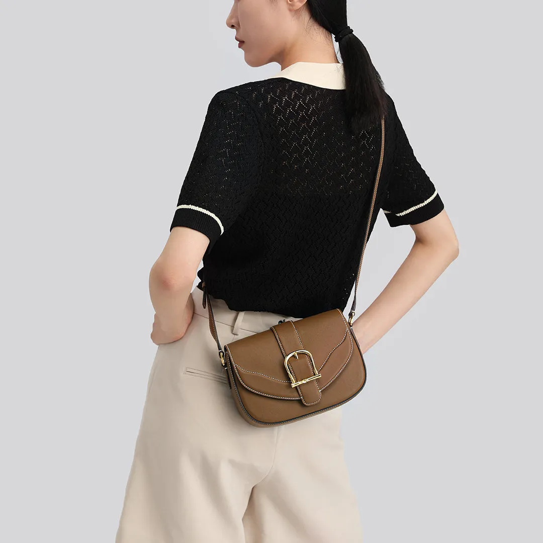 TIANQINGJI Handmade SWIFT Leather Crossbody Flap Saddle Bag