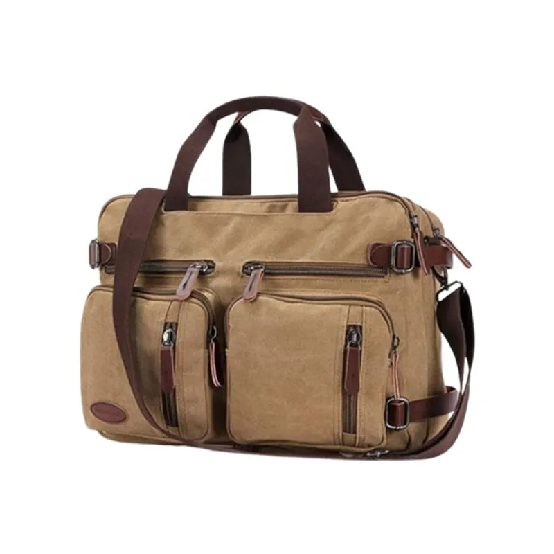 Unisex Canvas Multi-Functional Laptop Bag 8691-2 Khaki